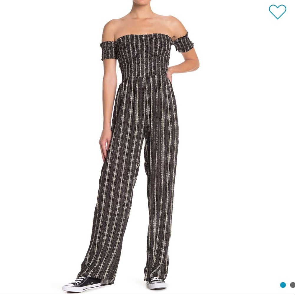 Smocked off the shoulder jumpsuit